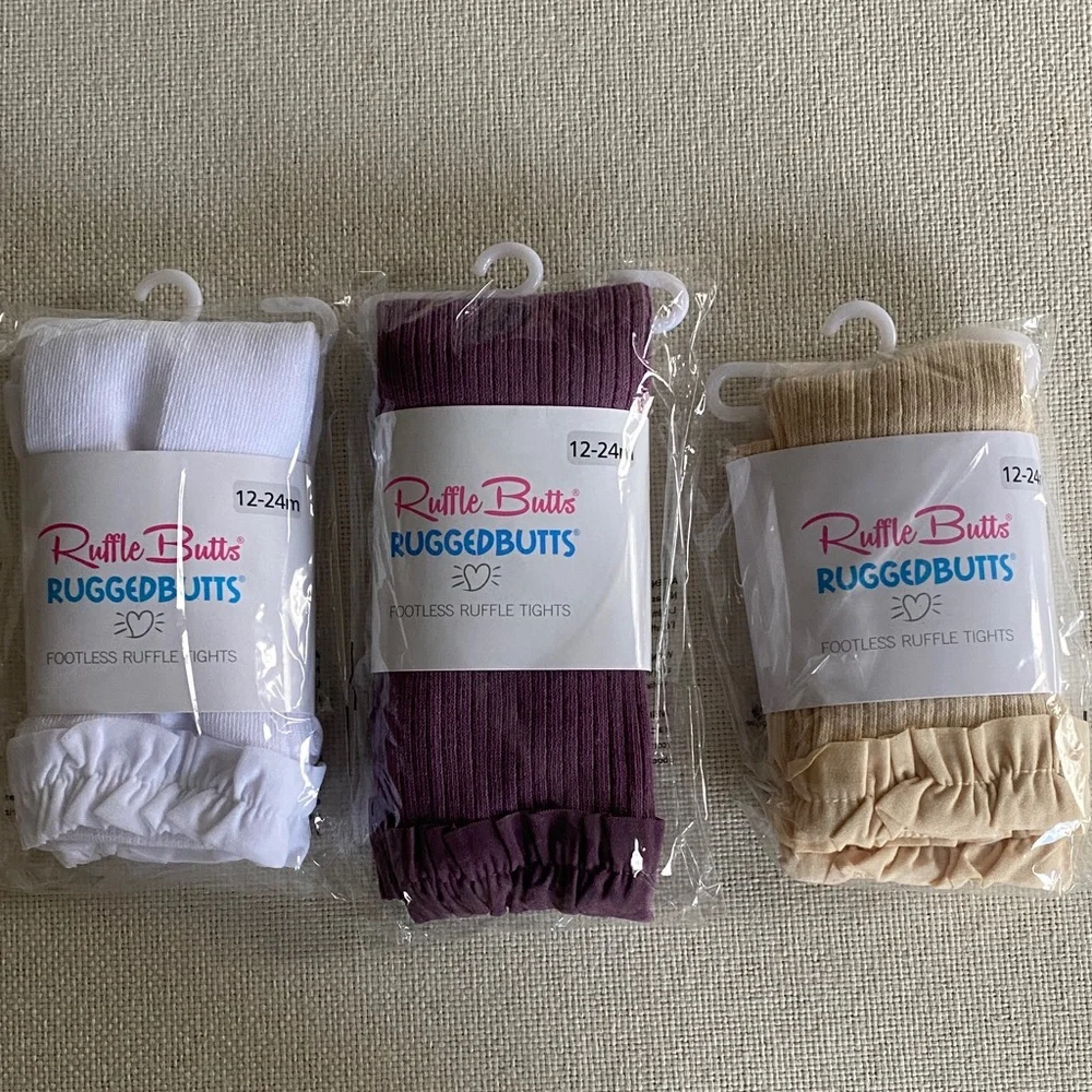 Ruffle Butts Kids Footless Ruffle Tights - White, Purple, Tan Size 12-24 months